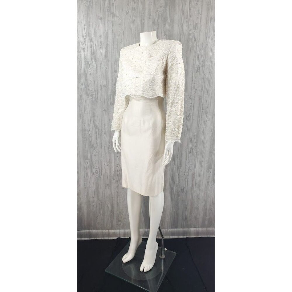 Vintage 80s Dress Lace Pearl Bridal Courthouse Wedding Dress Mother of Bride